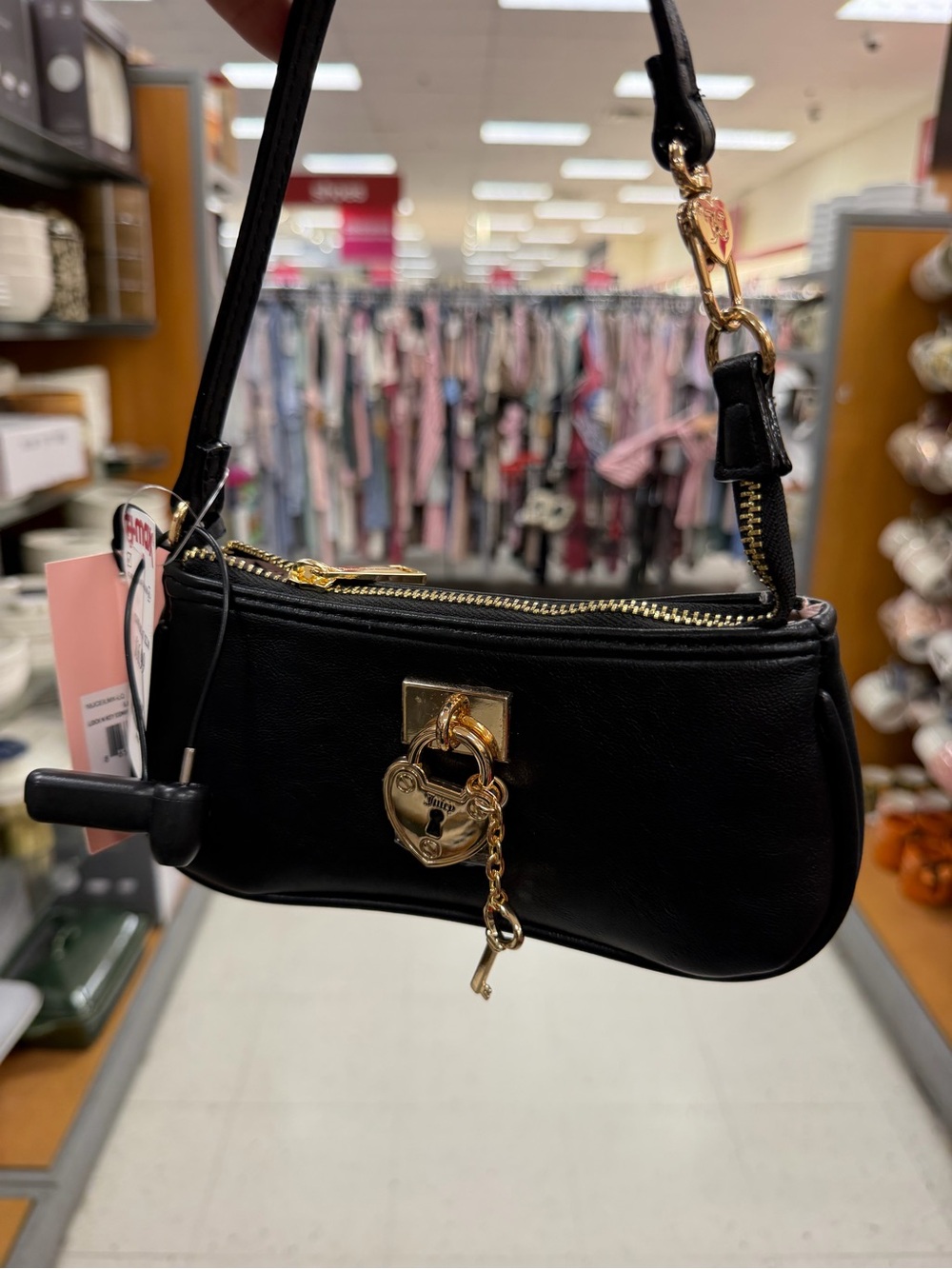 Juicy Couture Black Mini Shoulder Bag with Gold Heart Lock